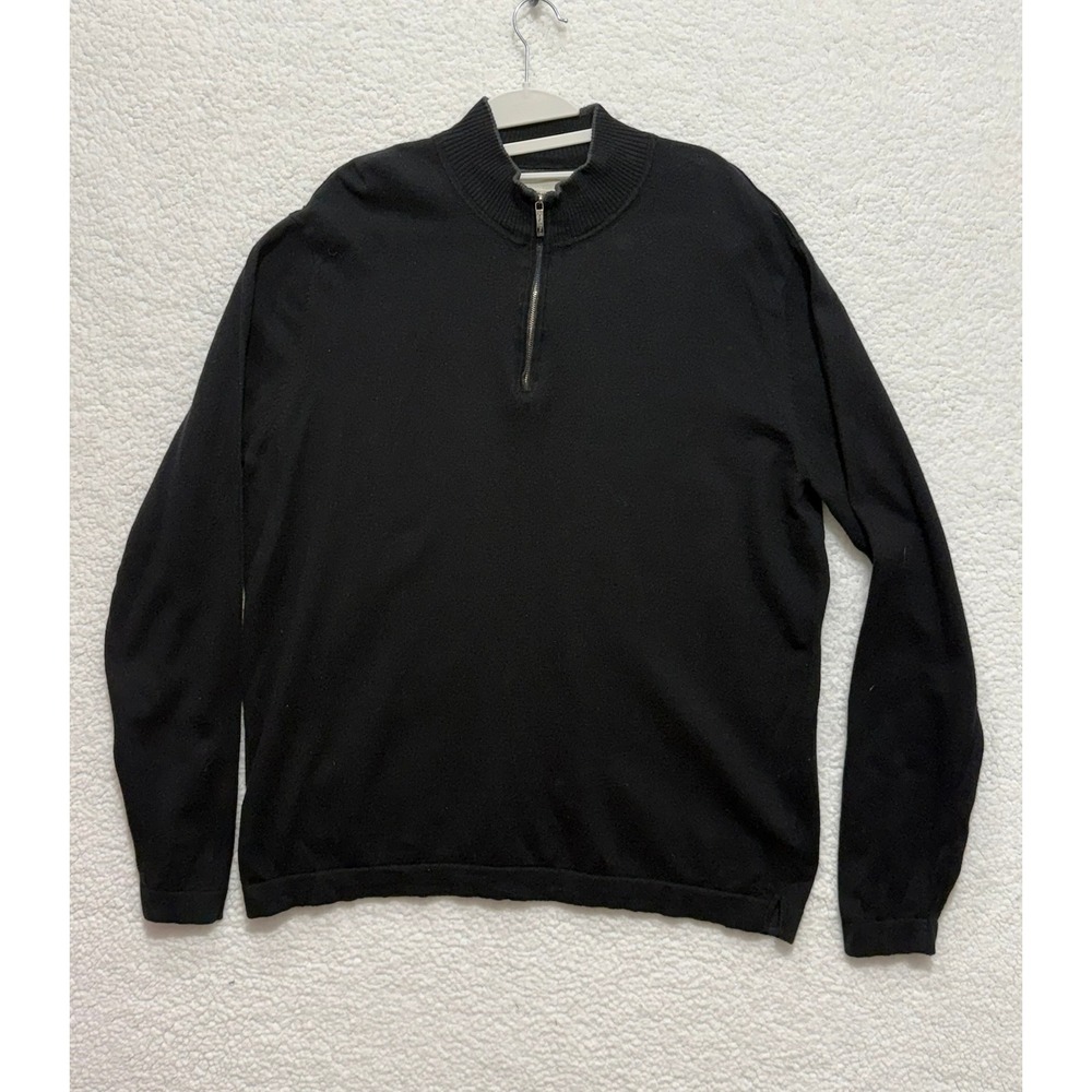 Tommy Bahama Mens Black 1/4 Zip Sweater Cotton Cashmere Long Sleeve Mock Neck